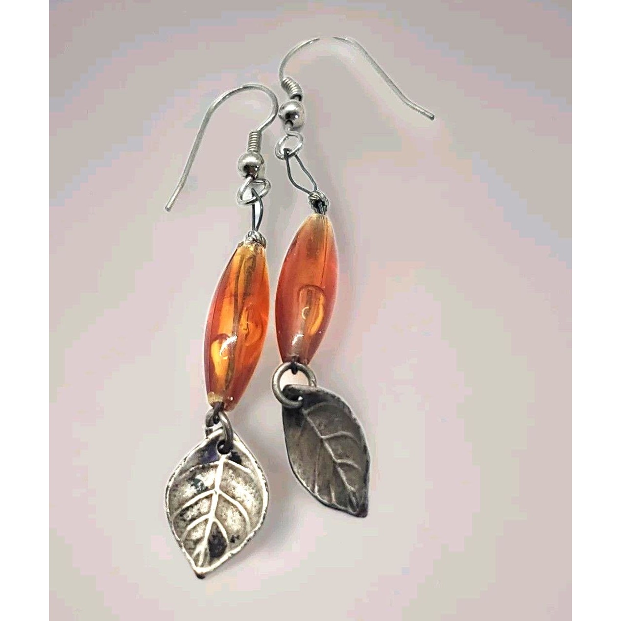 Dangle Drop Earrings Leaf Sliver Tone Bohemian Pierced Hook Western
